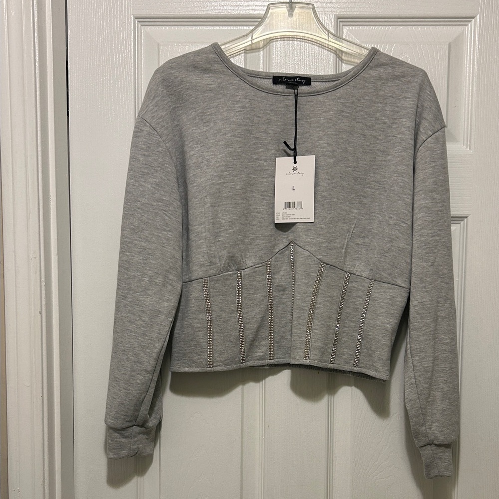 Elegant Gray Sweatshirt with Sparkling Details